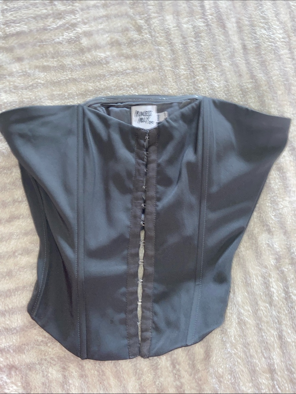 Princess Polly Charcoal Satin Corset Top
